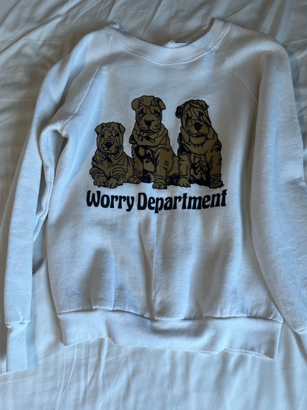 Vintage White Sweatshirt with Brown Puppy Graphic Worry department